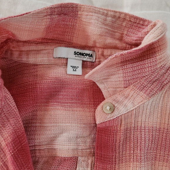 Pink and white plaid long sleeve button up shirt size medium - Picture 5 of 6